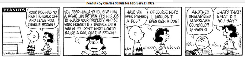 Image of a Peanuts strip from February 21, 1972.