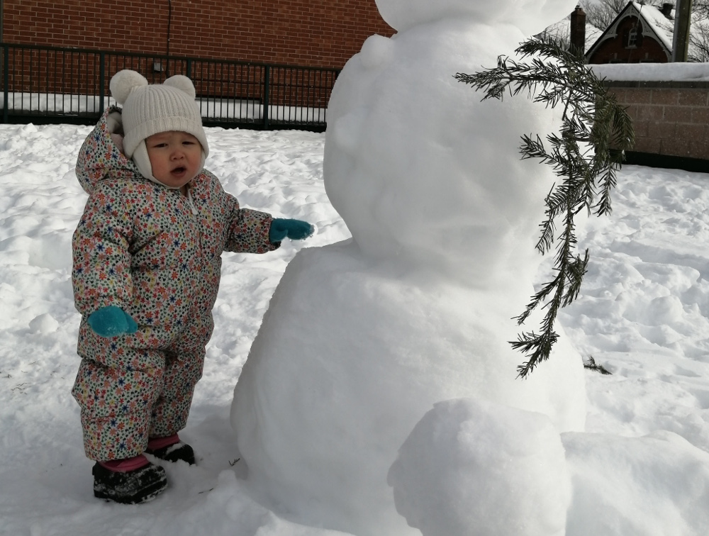 About as happy as she got in the snow.